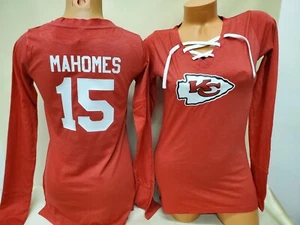 01027 Womens Kansas City Chiefs PATRICK MAHOMES Football Long Sleeve SHIRT Red - Picture 1 of 1