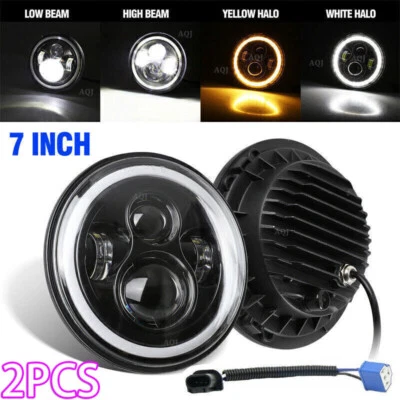 For Triumph TR6 1969-1976 Round Projector 7" LED Headlights Halo Angel Eyes DRL Foto 1 de 4