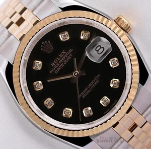 Rolex Datejust 116233 Two Tone Jubilee 36mm 18k Fluted Bezel Black Diamond Dial - Picture 1 of 5