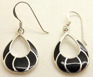 New Old Stock Sterlingsilber Onyx Träne Ohrhänger  - Bild 1 von 4