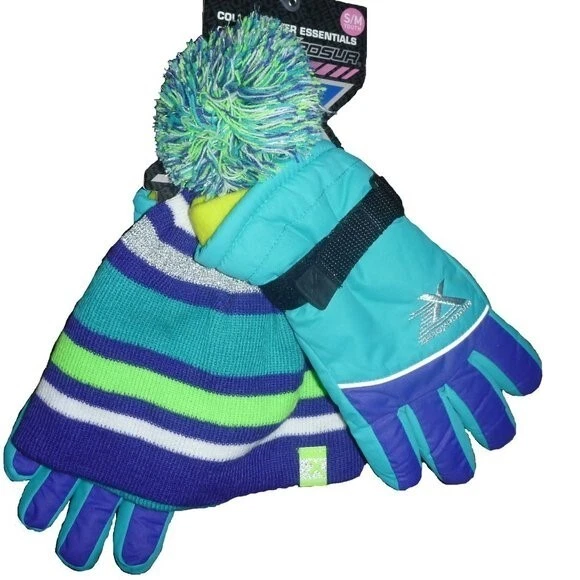 Niñas ZeroXposur Gorro Invierno Sombrero y Esquí Nieve Guantes Conjunto S/M Verde azulado/Púrpura Nuevo con Etiquetas Foto 1 de 1