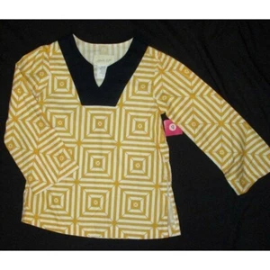$44 New Hannah Kate 7 Tunic Yellow Top Shirt Navy Blue Girl Gold Bell Sleeves - Picture 1 of 2