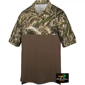 DRAKE WATERFOWL EQWADER CAMO POLO SHIRT SHORT SLEEVE MAX-5 CAMO LARGE - Picture 1 of 1