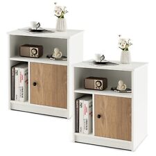 Set of 2 Side Table Modern Sofa End Table Bedroom Nightstand with Bamboo Door