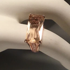 Savvy Cie Jewels Roségold Sterlingsilber Morganit Ring Baguette Pavé S 8 Neu mit Etikett - Bild 1 von 9