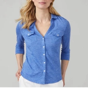 J McLaughlin Brynn Bluse mit Knopfleiste Leinen Stretch Blau Damen Größe XS - Bild 1 von 5