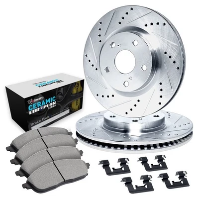 For BMW 535i 11-16 Drilled & Slotted Rear Brake Kit w Euro Ceramic Pads - Image 1 of 3