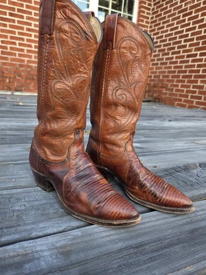Botas vaqueras occidentales de cuero marrón lagarto Dan Post años 80 de colección para mujer talla 6 1/2 C Foto 1 de 4