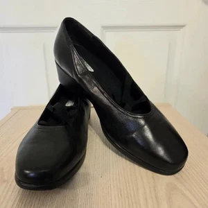 Zapatos de tacón Munroe American de cuero negro para caminar con cuña amortiguación talla 9W - Imagen 1 de 12