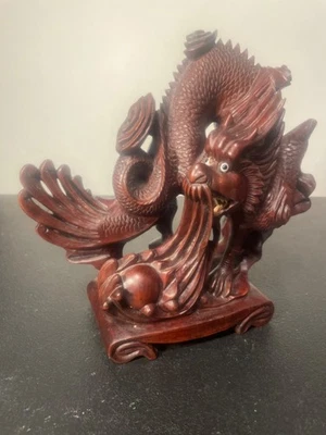 Hermosa escultura tallada de colección dragón de palo de rosa decoración del hogar chino antiguo Foto 1 de 4