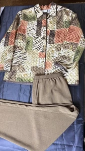 Alfred Dunner Damen Jacke & Hose Gr. 10 /14 Seide gesteppt erdig botanisch - Bild 1 von 16