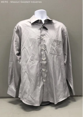 Pronto Uomo Mens Gray Non-Iron Cotton Casual Button-Down Shirt Size 17 1/2-34-35 - Image 1 of 4