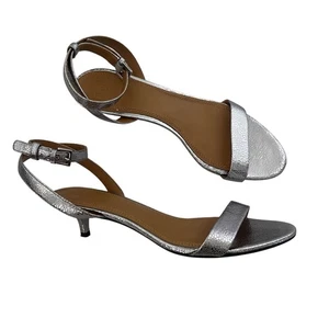 Tory Burch Elana sandali alla caviglia tacco a gattino pelle argento taglia 9 eleganti - Foto 1 di 12