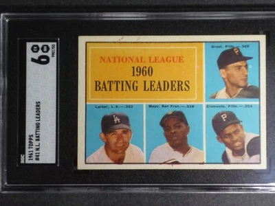 1961 Topps 1960 NL Batting Leaders #41 (Willie Mays Bob Clemente) SGC 6 EX/NM - Image 1 of 2