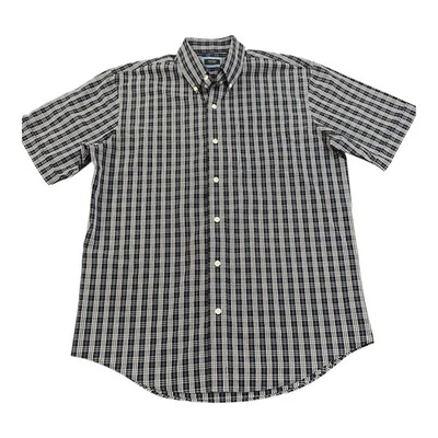 Arrow Men’s Button Down Shirt Plaid Short Sleeve Navy Blue White Size M  - Image 1 of 3