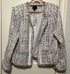 Worthington mehrfarbiges Tweed Fransenbesatz offen gefüttert Sakko Gr. L Neu mit Etikett - Bild 1 von 14