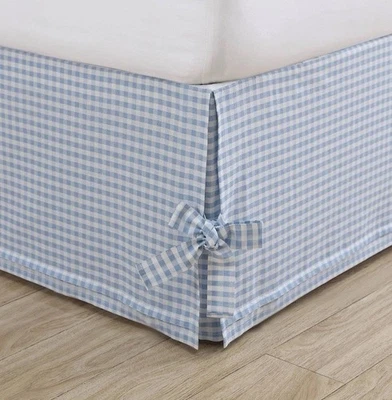 Laura Ashley ~ KING ~ Hedy Tailored Bedskirt Blue Checkered ~ 100% Cotton - Image 1 of 4