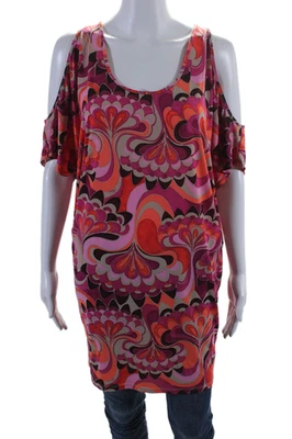 Trina Turk Womens Abstract Floral Stretchy Short Sleeve Multicolor Top Pink Size - Image 1 of 4