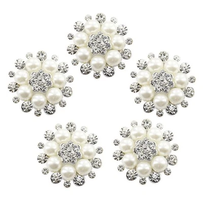 5 Pcs/Set Artificial Pearls Button Flower Sew On Buttons Rhinestones Buttons - Image 1 of 4