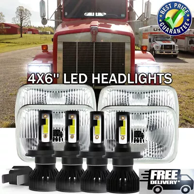 4PCS 4x6" Upgrades LED Headlights Hi/Lo Beam For Kenworth T800 T400 T600A W900 - Image 1 of 4