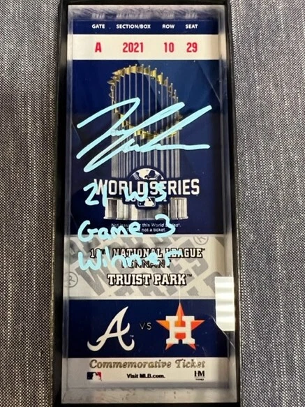 Boleto firmado por Ian Anderson Braves 2021 WS Highland Mint con insc BAS Witness Foto 1 de 1