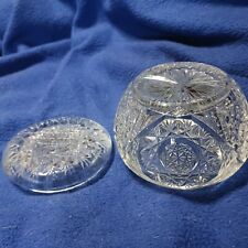 Vanity Powder Jar Trinket Jewel Box w/ lid Antique Cut glass crystal hobstar 4"d
