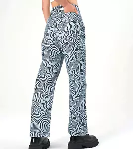 RAGGED Priest Marble Jean Size 28 Blue Black Wide Straight Leg High Rise - Picture 1 of 17