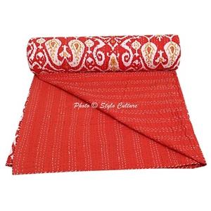 Colcha doble vintage edredón cama corredor Kantha algodón hippie boho manta - Imagen 1 de 5