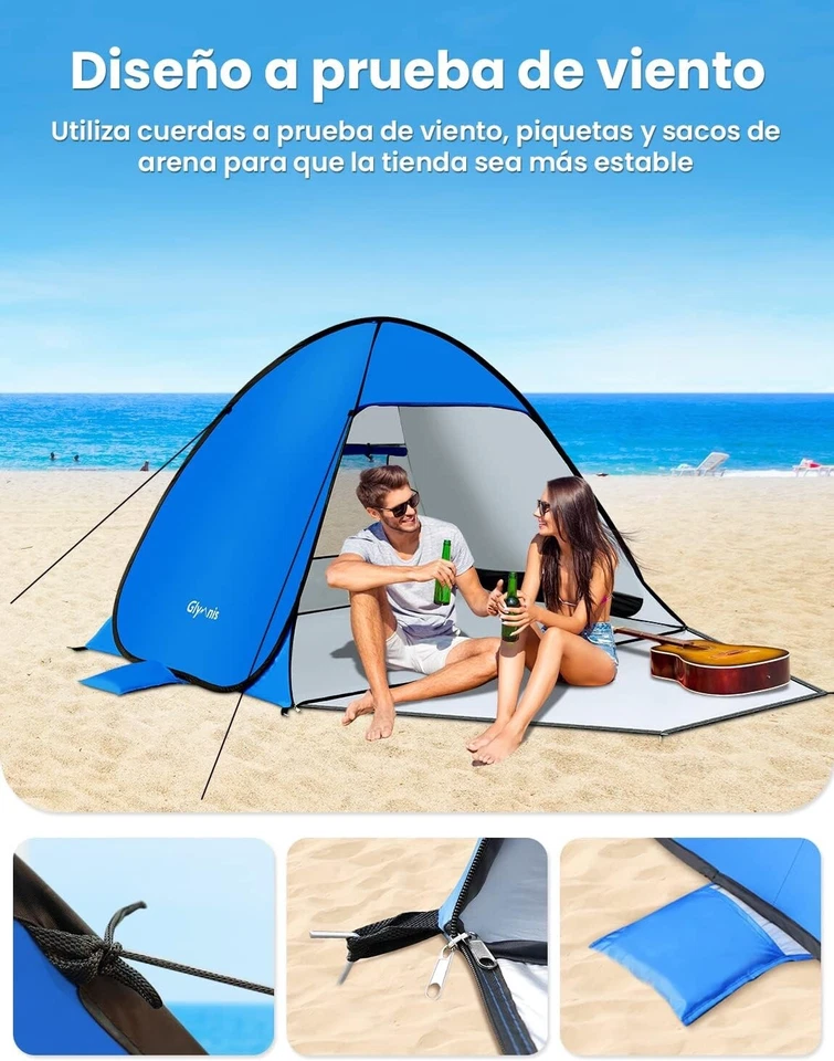 Tienda de Playa Pop Up 2-4 Personas | UPF 50+ con Puerta Cremallera - Imagen 1 de 4