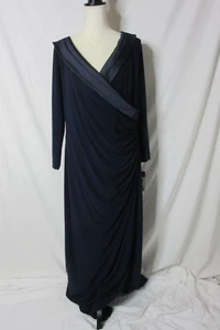 Lauren Ralph Lauren Dress Formal Gown Navy Satin Collar Long Sleeve Size 18 NWT - Picture 1 of 8