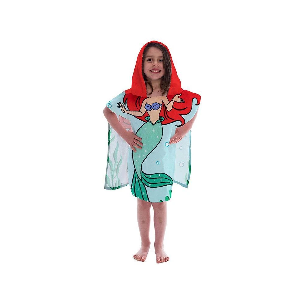Ariel Towel Poncho Hooded Beach Bath Pool Cotton Kids Disney Princess Mermaid