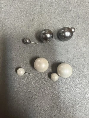 Pendientes de perlas de imitación de doble cara de moda de plata de ley 2 pares gris y blanco Foto 1 de 4