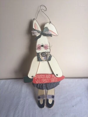 New Wooden Country Cottage Primitive Folk Art Easter Bunny Wall Hanging Decor - Image 1 of 4
