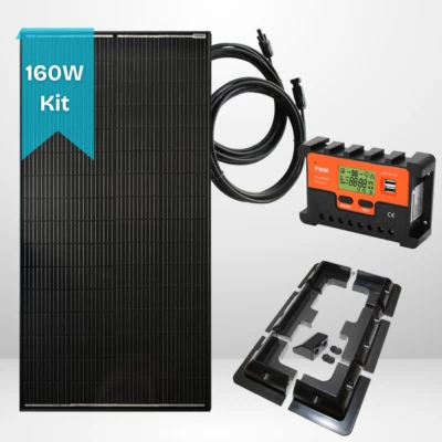 160W Xplorer Mono Cell Solar Panel Kit With 10A PWM Controller - Black - Image 1 of 4