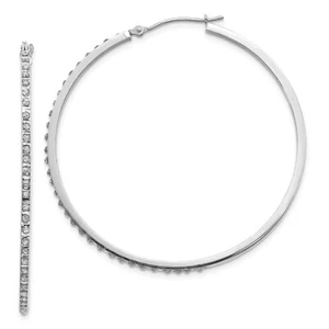 14k White Gold Round Diamond Extra Large 49mm Circle Hinge Hoop Earrings 0.01 Ct - Picture 1 of 3