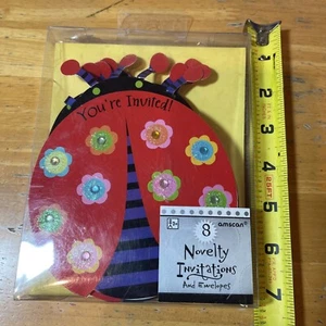 Amscan Embellished Ladybug Invitations Novelty 8 invitations & envelopes Rare - Picture 1 of 2