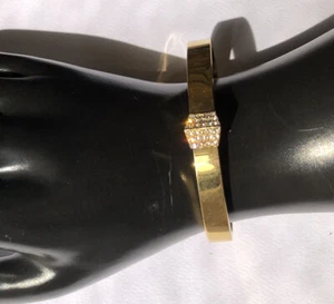 Fashion Vince Camuto Gold Tone Bangle Bracelet Hinged Delicate Shiny Rhinestone - Picture 1 of 10