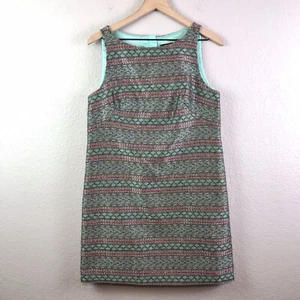 Adrianna Papell Women’s 12 Petite Shift Dress Striped Beaded Neck Jacquard  - Picture 1 of 13