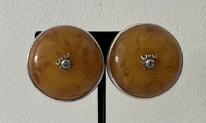 Circle Amber 925 Sterling Silver Clip-On Earrings - Picture 1 of 8