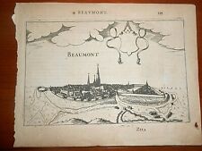 1613 Copper engraving Lodovico Guicciardini View of Beaumont in Belgium