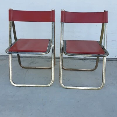 Mid Century Modern Italian arrben Leather Folding Chairs - Image 1 of 4