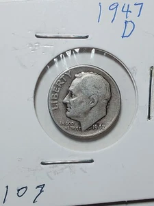 1947-D Roosevelt Dime 90% Silver - Picture 1 of 2