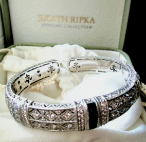 Judith Ripka SS Blue Sapphire & Diamonique PIA Cuff Bracelet XSmall JR Box* - Picture 1 of 15