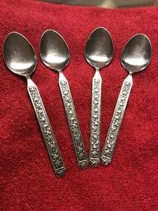 NST18 (STAINLESS) by National Stainless 4 Teaspoons Roses, Black Acct - Picture 1 of 2