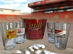 Cubo de regalo retro Miller High Life y vasos de cerveza; juego de regalo cueva para hombre - Imagen 1 de 19