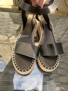 NEW M&S PER UNA BLACK LEATHER CHUNKY STRAPPY ESPADRILLE WEDGE SANDALS UK5/EU38 - Picture 1 of 13