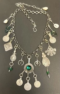 Berber Amulet & Silver Berber coins Venetian Green Rolo Moroccan Tuareg Necklace - Picture 1 of 14