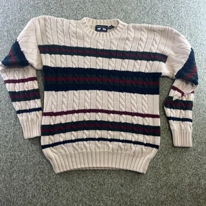 Suéter Madera y Gris Para Hombre Grande Azul Rayas Manga Larga Cable Tejido De Colección - Imagen 1 de 5