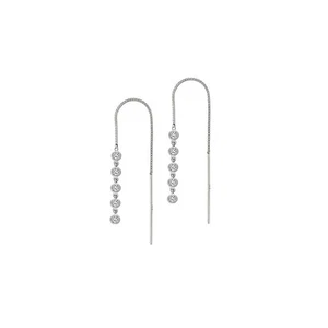 18K White gold Crystal Drop Threader Earrings Made With Swarovski Elements ◎ - Picture 1 of 4