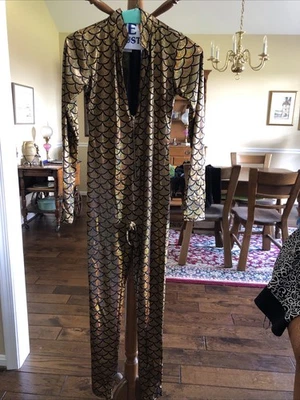 Spandex Gold Mermaid One Piece Jumpsuit Zipper Festival Size S / M Burning Man - Image 1 of 3